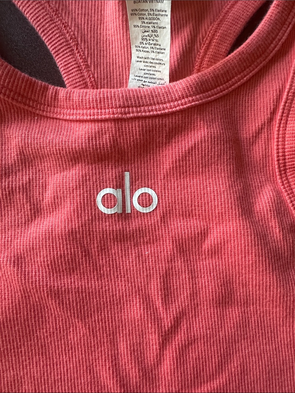 ALO Yoga Coral Pink Ribbed Racerback Crop Tank - Picture 4 of 5